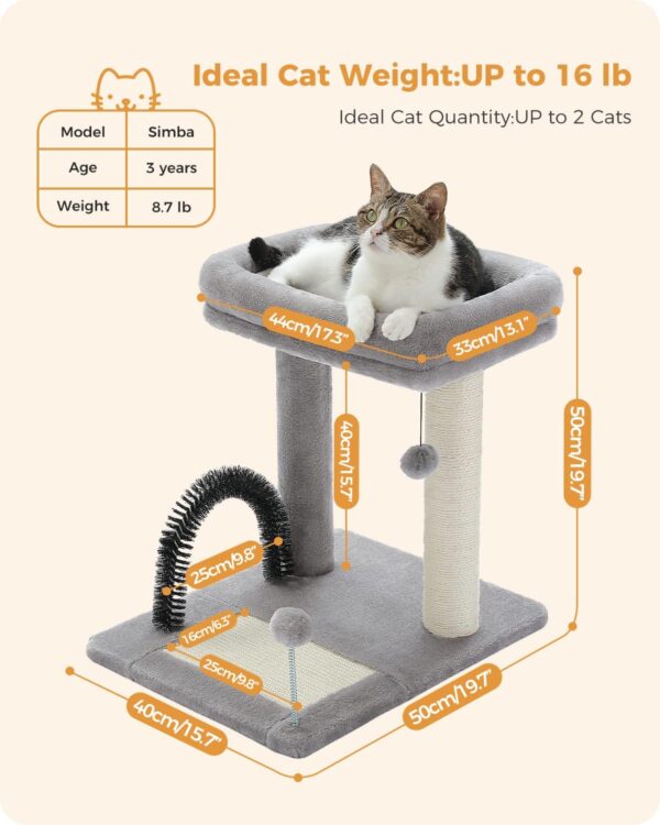 PETEPELA Cat Scratching Post Modern Cat Scratcher with Self Groomer, Scratching Board for Small Medium Size Cats Cat Tree with Plush Perch - Image 3