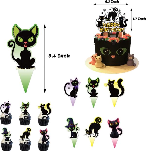 Black Cat Birthday Party Supplies Cat Themed Party Decoration Set Includes 5 x 3ft Black Cat Backdrops, Cat Happy Birthday Banner, Cake Topper, Cupcake Toppers, Balloons - Image 5