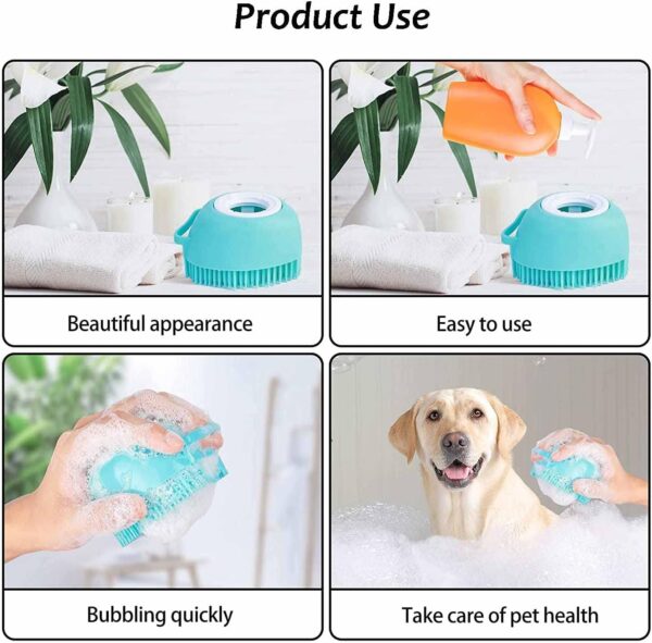 Dog Cat Bath Brush Soft Silicone Dog Rubber Bathing Brush Pet Grooming Shampoo Dispenser Brushes Puppy Cats Shower Hair Fur Grooming Cleaning Scrubber for Short Haired Dogs Cats Shower - Green - Image 3