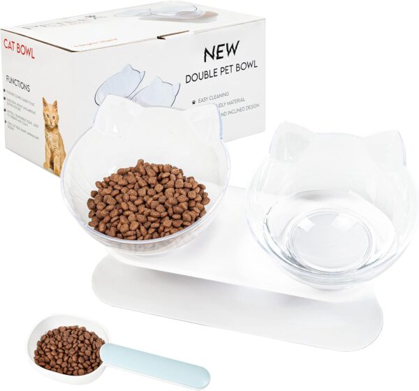 Cat Bowls with Stand Tilted 15° - Raised Cat food bowl with scoop, Anti over-turned and Anti spill Tilted Cat Bowl, Feeding and Water Supplies for Cat - Image 8