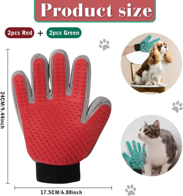 Nicola 4 Pcs Cat Grooming Glove, Dog Grooming Glove, Cat Brush Glove for Long/Short Hair, Pet Grooming Gloves for Cats and Dogs, Cat Grooming Brush Gloves (Red-Green) - Image 2