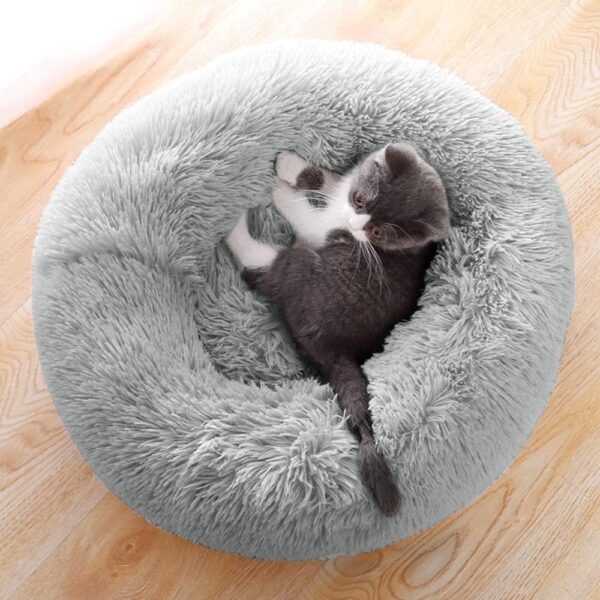 Timormode Calming Dog Beds for Small Medium Large Dogs, Washable Donut Dog Bed Cuddler with Soft Fluffy Cushion, Round Plush Cats Dogs Pet Bed Light Grey M (60cm) - Image 6