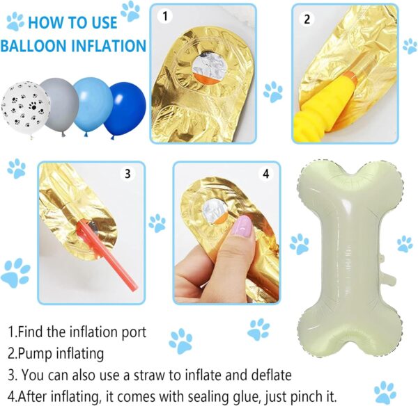 45 Pieces Dog Themed Party Decorations, Gray Bone Balloons, Blue Balloons, Light Blue Balloons, Paw Print Balloons, Gray Balloons, Ribbons And Straws For Dog Kids Birthday Party (blue) - Image 7