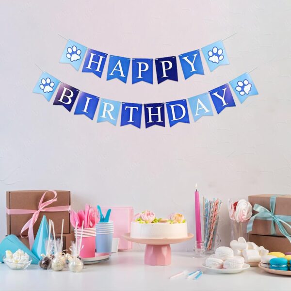 Dog Happy Birthday Banner Blue - Puppy Boys Birthday Banner Dog Birthday Party Supplies, Boy Dog Happy Birthday Sign Garland for Dog Themed Birthday Party Decoration - Image 3