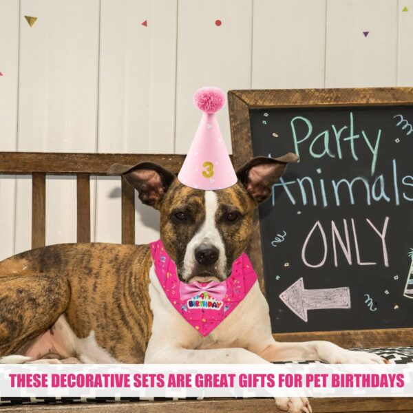 4 Piece Set Pet Birthday Party Supplies, Dog Triangle Scarf, Birthday Hat, Dog Bow Tie, Gold Pink Digital Patch, Pet Party Celebration Decorations for Small, Medium, Large Pets (Pink) - Image 3