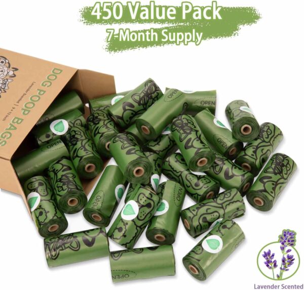 Dog Poo Bags - 450 Counts Biodegradable Thick Leak Proof Pet Poop Waste Bag Refill Rolls for 7 Month Supply, Lavender Scented - Image 2