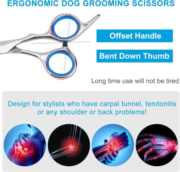 Dog Grooming Scissors with Safety Round Tip, Pet Dog Cat Curved Grooming Shears Scissors, Stainless Steel Pet Grooming Tools (Silver Down Curved Scissor) - Image 5