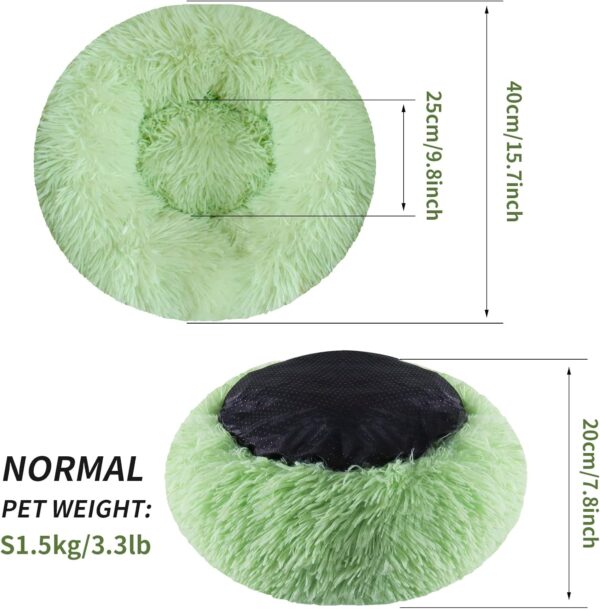 SiLDueh Dog Bed, Small Calming Cat Bed Washable Pet Bed, Plush Round Donut Puppy Bed Dog Cushion, Machine Washable Cat Bed Green (40cm/15.7in) - Image 3