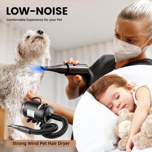 AHWOiHS Dog Hair Dryer Dog Grooming Dryer 2800W Dog Blaster Dryer Pet Dryer Blower Stepless Speed Professional Pet Grooming Hair Dryer with 4 Different Nozzles for Dog Cat (Black) - Image 5