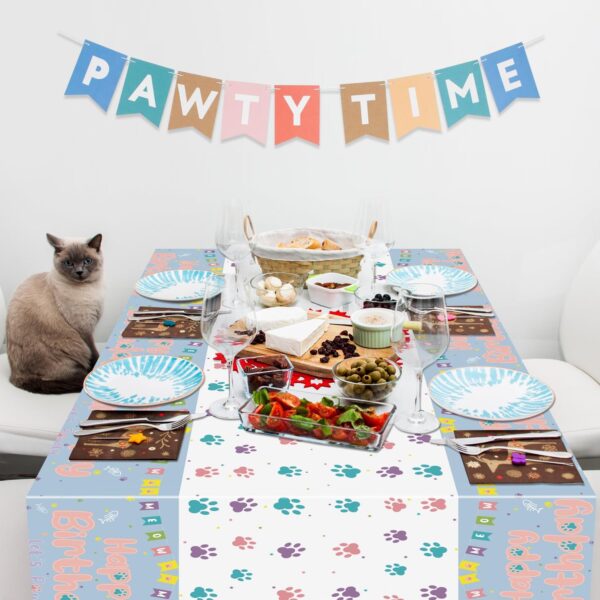 QUERICKY 4 Pack Cat Themed Happy Birthday Tablecloths, 220x130cm Kitten Cat Birthday Rectangle Table Covers for Kids Birthday Party Decorations, Kitten Theme Party Supplies - Image 4