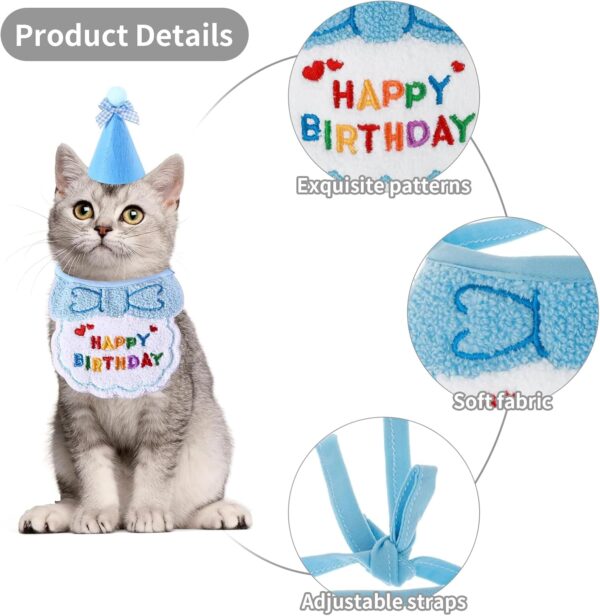 Dog Cat Birthday Hat Scarf, Cat Birthday Presents, Pet Birthday Bandana Party Supplies Embroidered Gift for Girls Boys Kitten Dog, Cute Puppy Birthday Decorations, Pet Costumes Headwear Accessories - Image 3