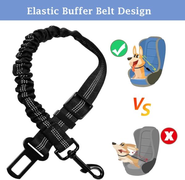 DDUP Dog Seat Belts For Cars, Adjustable Dog Car Seat Belt, Elastic Dog Car Harness, Pets Safety Harness Travel Accessories Restraint Leads, Durable Strong Leads Harness for Dogs Cats & Pets(Buckle) - Image 3