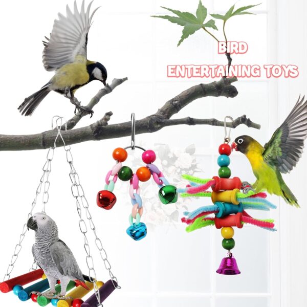 QUOZUO 6 pcs Bird Toys Swing Hanging Standing Chewing Toy, Bird Parakeet Toys Cage Accessories for Cockatiel, Parrot - Image 2