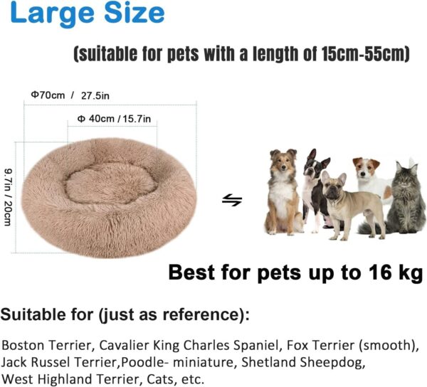 Comfy Calming Dog Beds Medium Washable,Anti Anxiety Donut Ped Bed,Luxury Warm Fluffy Improved Sleep Amazingly Cat Bed Cuddler,Anti-Slip Bottom Round Puppy Bed ​for Small Medium Cat Dog（L,Beige Brown） - Image 3