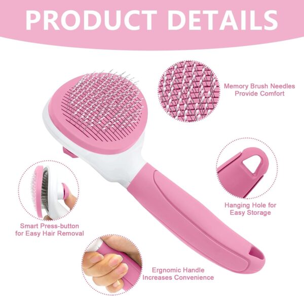 Cat Brush for Shedding and Grooming, Pet Self Cleaning Slicker Brush with Cat Hair Comb by ZITSMS(Pink) - Image 3