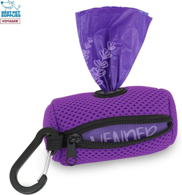 Best Pet Supplies Dog Poop Bag Holder Leash Attachment, Color, Reusable Mesh Dispenser Pouch for Travel, Walking, Park, and Outdoor Use, Soft and Durable with Clip-On - Purple - Image 2