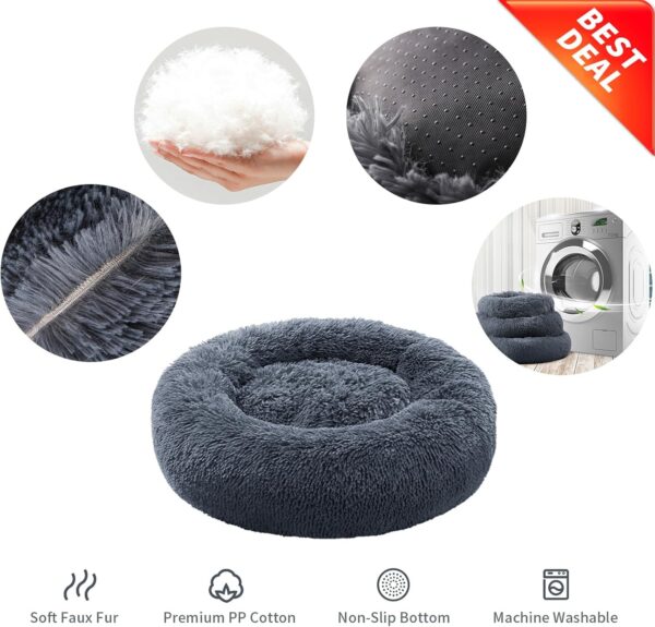 YOJOGEE Calming Donut Dog Bed for Medium Small Dogs Cats, Fluffy Anti Anxiety Dog Beds Washable Puppy Bed Non-Slip Plush Cuddler Warming Round Faux Fur Pet Bed - Image 2