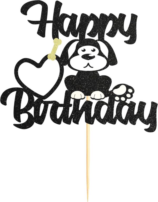 Sotpot Dog Puppy Happy Birthday Cake Topper 1 PCS Black Glitter Pet Theme Bday Party Cake Supplies for Dog Sign Theme Baby Shower Kids Birthday Supplies - Image 7