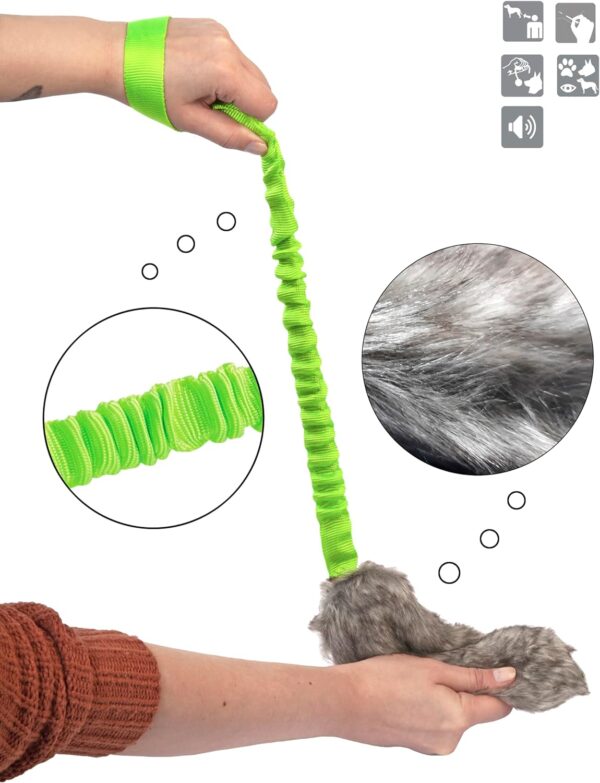 DINGO Fleece Dog Toy Artificial Fur Racer Squeaky Teaser Dog Wand 55 cm Long Bungee Handle for Agility, Dog Training, Reward, Retrieve, Chasing, Play Green 15584-2 , Pack of 1 - Image 6