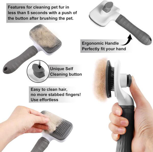 Dog Brush Cat Brush Grooming Comb,Self Cleaning Cat Dog Slicker Brushes with Smooth handle,Pet Grooming Tool with Cleaning Button for Cat Dog Shedding Brush Cat Dog Massage Clean Tangled Brush(Grey) - Image 5