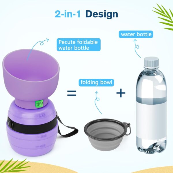 Pecute Dog Water Bottle 350ml, Portable Puppy Drinking Bottles Leak Proof Pet Travel Bottle, Lightweight Water Dispenser Bowl for Outdoor Walks Trips Hikes Travels, Purple - Image 3