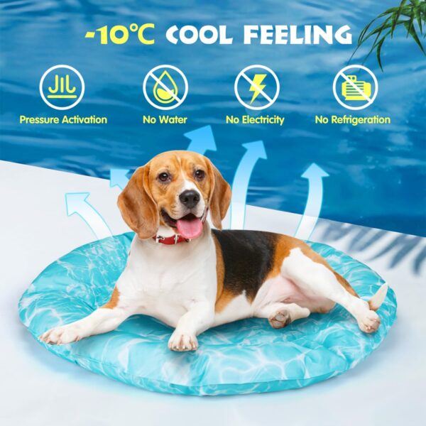 Nobleza Dog Cooling Mat Cat Self Cooling Bed with Safe Gel, Round Bed Mattress Indoor Cat Bed Oxford Fabric Great for Small Dogs Cats Puppy in Hot Summer 62x62cm. - Image 5