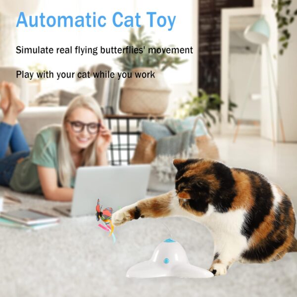 Suhaco Cat Toys Interactive Butterfly Kitten Toy for Indoor Cats Electric Rotating Teaser Butterfly Automatic Self Playing Fun Cat Toy for Boredom (White) - Image 2