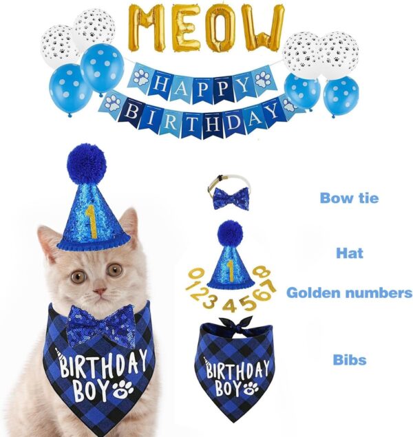 Tomtary Dog Birthday Party Supplies Dog Birthday Bandana Hat Set with Cute Bowtie Triangle Scarfs Cat Birthday Party Supplies Birthday Party Accessories for Small Medium Large Dogs Cats - Image 3