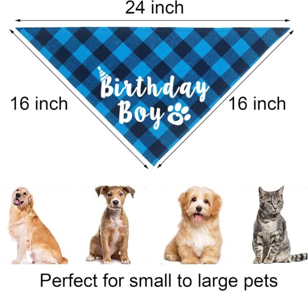 JOTFA Dog Birthday Party Supplies, Plaid Dog Birthday Boy Bandanas with Dog Birthday Party Hat Bow Tie Birthday Number for Small Medium Large Dogs Pets (Light Blue) - Image 5