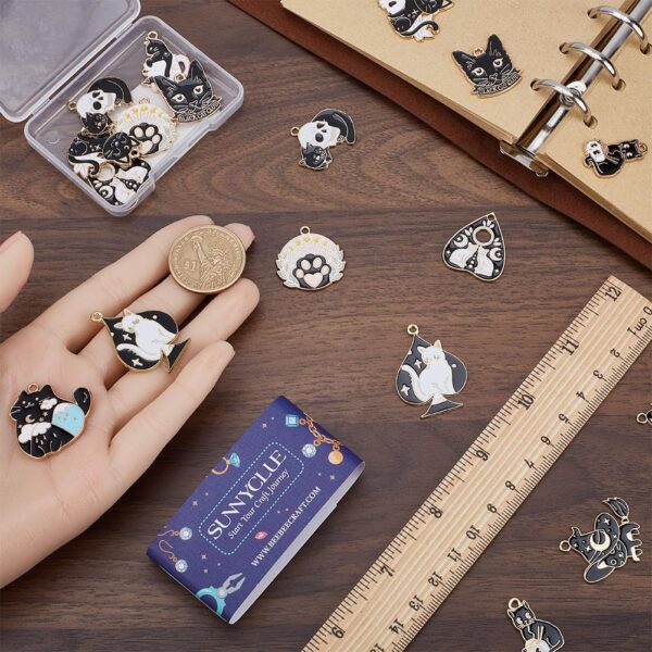 SUNNYCLUE 1 Box 20Pcs 10 Styles Gothic Cat Charms Black Kitty Charm Bulk Alloy Enamel Goth Pet Animal Cats Head Ouijas Magic Skull Tarot Halloween Charms for Jewellery Making Charm Necklace DIY Supply - Image 3