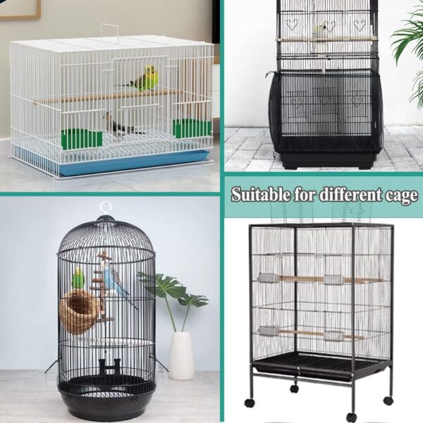 ASOCEA Bird Cage Seed Catcher Adjustable Bird Cage Cover Soft Nylon Mesh Skirt Parrot Birdcage Net Bird Seed Catcher for Parakeet Macaw African 78.7in Round Square Cage-Black - Image 5