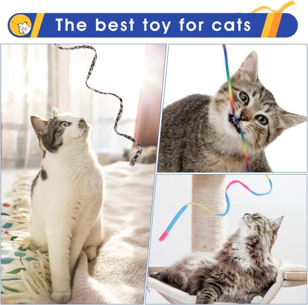 Cobee 3 Packs Cat Wand Toy Set, 30cm Cat Interactive Wand with 60cm Rainbow Ribbon String+ Rainbow Cloth String + Leopard Print Cloth String for Pet Kitten Training Exerciser Kitten (3 Pcs) - Image 4