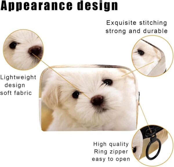 Cosmetic Bags for Women, Makeup Bag Travel Toiletry Bag Accessories Organizer, White Pet Dog - Image 3