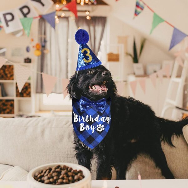 Dog Birthday Party Supplies Puppy Birthday Bandana Dog Birthday Bandana Dog Bow Tie Collar Birthday with 0-8 Numbers for Puppy Dog Birthday Party Outfits - Image 6