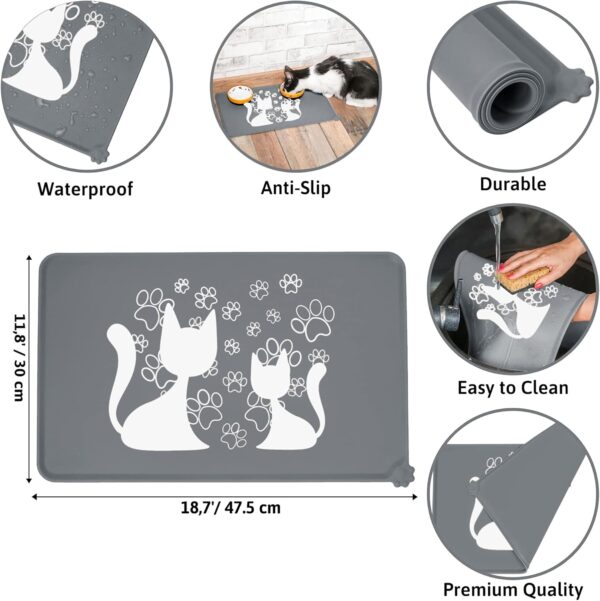 Cat Bowls Cat Food Water Bowl Cat Food Mat Wipe Clean Feeding & Watering Supplies for Cats Raised Cat Bowl Cat Feeding Mat Bowl Cat Accessories Kitten Bowls (Grey + Black + White) - Image 7