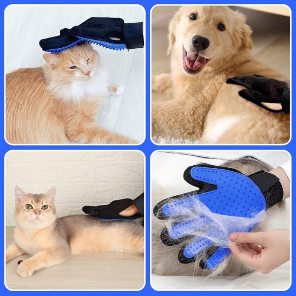 flintronic Pet Hair Removal Gloves Cat & Dog Grooming Gloves, Blue Silicone Pet Hair Removal Gloves Bath Tool for Pets Home, 2 Piece Set - Image 6