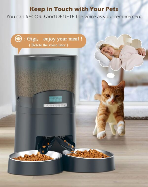 HoneyGuaridan 6.5L Automatic Cat Feeder, 2.4G Wi-Fi Smart Pet Feeder with APP Control, Desiccant Bag, Voice Recorder and Dual Power Supply, Up to 6 Meals Per Day for Cats & Small/Medium Dogs (Blue) - Image 5