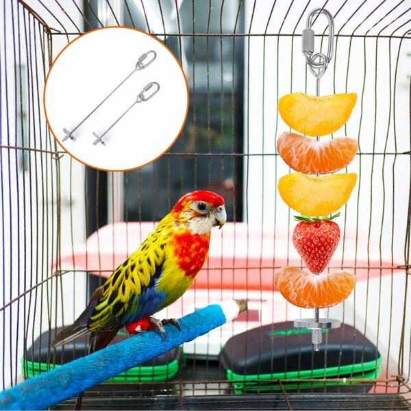 iTGOOS 2Pcs Parrot Skewer Feeder,Stainless Steel Parrot Fruit Stick Holder,Bird Food Holder,Birds Foraging Toy for Parrots Cockatoo Cockatiel Cage - Image 7