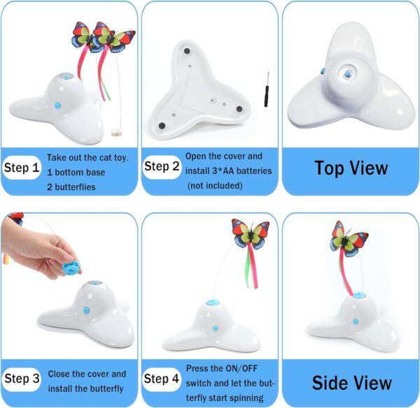 Suhaco Cat Toys Interactive Butterfly Kitten Toy for Indoor Cats Electric Rotating Teaser Butterfly Automatic Self Playing Fun Cat Toy for Boredom (White) - Image 5