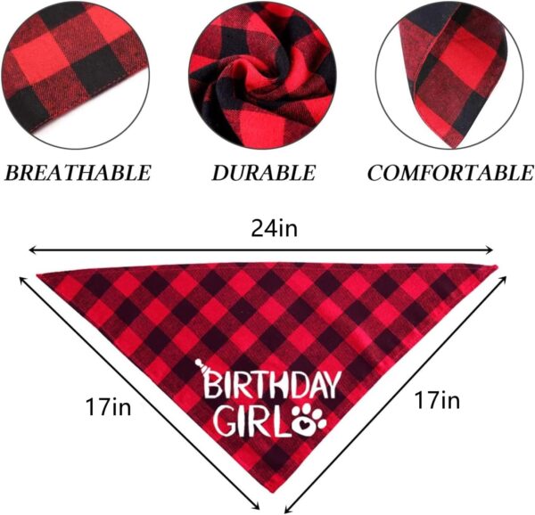 Birthday Girl Dog Bandana, Dog Birthday Girl Bandana Triangle Scarf, Plaid Bandana for Small Medium Dog Birthday Supplies (Red) - Image 2