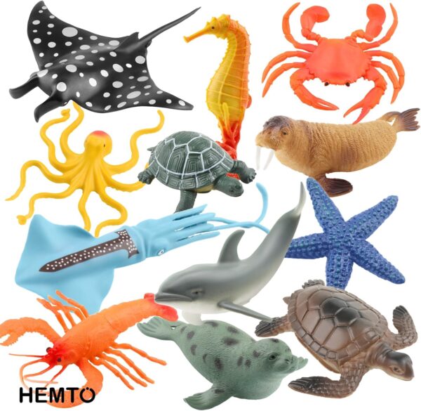 Toy Sea Animal Set (12 Pack) - Educational Toy Sea Creatures for Bath Time - Realistic Ocean Creature Playset with Dolphin, Stingray - Figure Gift Set for Children, Toddlers - Perfect for Cake Toppers - Image 8