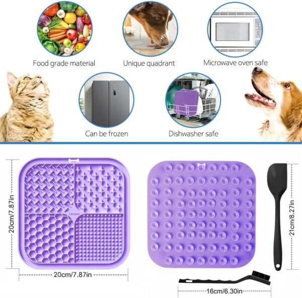 Lesipee Licking Mat for Dogs & Cats 2 Pack, Slow Feeder Lick Pat, Anxiety Relief Dog Toys Feeding Mat for Butter Yogurt Peanut, Pets Supplies Bathing Grooming Training Calming Mat (Cyan&Purple) - Image 2