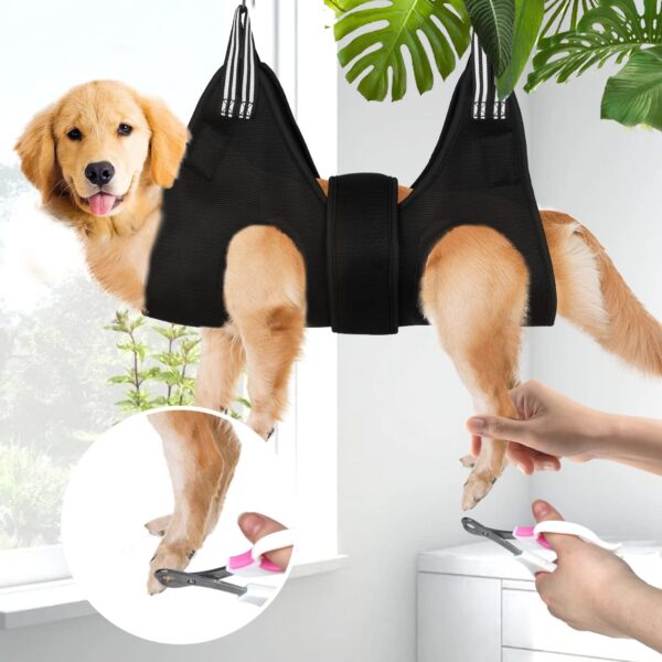 Lurowo Upgraded Pet Grooming Hammock, Dog Grooming Harness Kit with Adjustable Velcro, Grooming Kit for Dog Cat Bathing, Grooming, Nail Trimming, Claw Care (S, Black) - Image 3