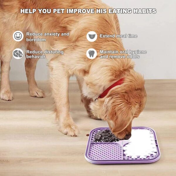 Lesipee Licking Mat for Dogs & Cats 2 Pack, Slow Feeder Lick Pat, Anxiety Relief Dog Toys Feeding Mat for Butter Yogurt Peanut, Pets Supplies Bathing Grooming Training Calming Mat (Cyan&Purple) - Image 6