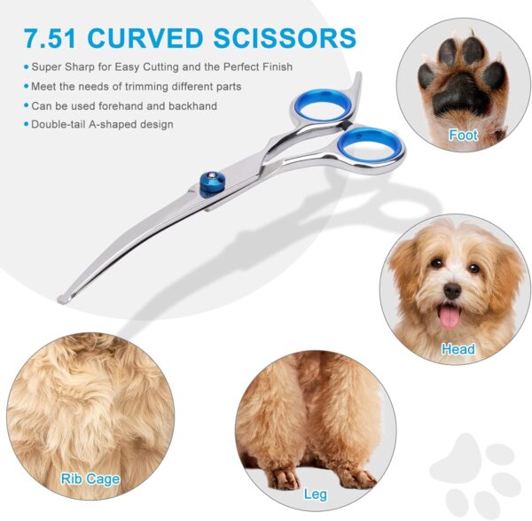 Dog Grooming Scissors with Safety Round Tip, Pet Dog Cat Curved Grooming Shears Scissors, Stainless Steel Pet Grooming Tools (Silver Down Curved Scissor) - Image 3