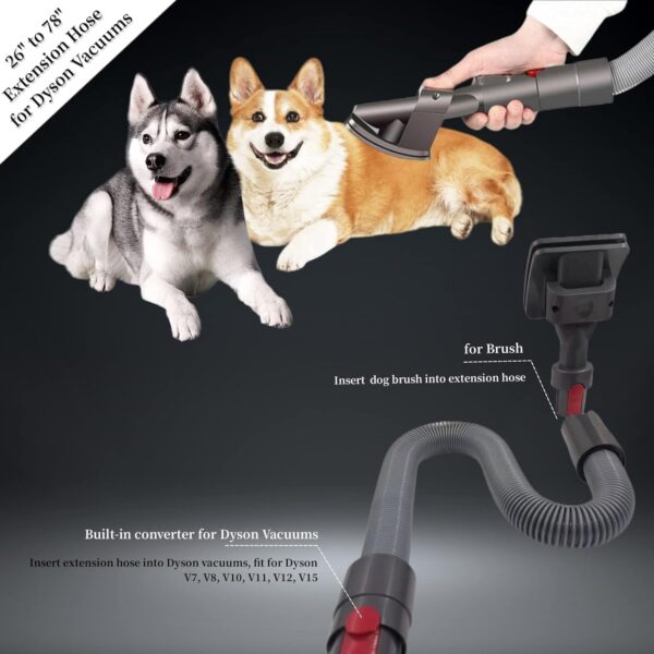 For Dyson Dog Brush Only Compatible with V7 V8 V10 V11 V12 V15 Vacuum Pet Grooming Kit with Extention Hose and Trigger Lock for Dyson Pet Attachment - Image 4