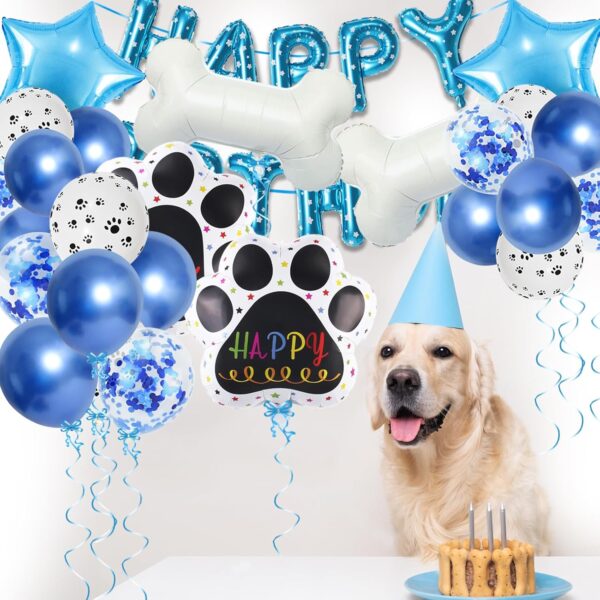 Dog 2st Birthday Party Supplies Balloons Decorations Set,33 Pcs-Balloons"Happy Birthday"Banner/Latex Balloons/Number2/Pentagram/Bone/Dog Paw Shape Aluminum Foil Balloons,for Pet Birthday Party(blue) - Image 5