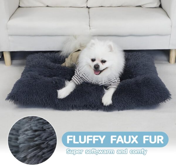 Nepfaivy Dog Bed Extra Large - Calming Anti Anxiety Dog Bed Washable, Fluffy Dog Crate Mattress Cushion with Non-slip Bottom for Large Dogs and Pets, Dark Grey, 110x75cm - Image 2