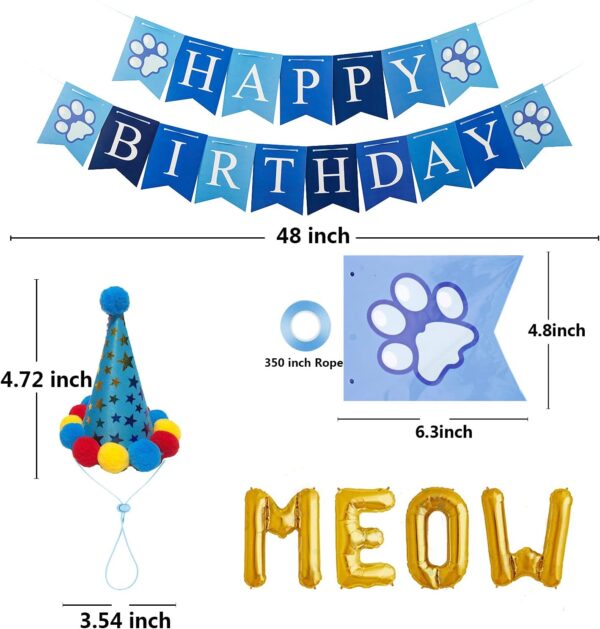 TCBOYING Cat Birthday Bandana, Cat Birthday Boy Girl Hat Scarfs Flag Balloon with Cute Doggie Birthday Party Supplies Decorations - Image 3