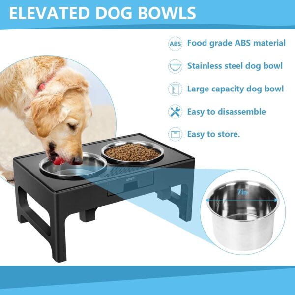 Elevated Dog Bowls, Stainless Steel Raised Bowl with Adjustable Stand, Double Food and Water for Medium Large Dogs or Cat, 3 Heights 3.9”, 7.8”, 11.8” (Black) - Image 6